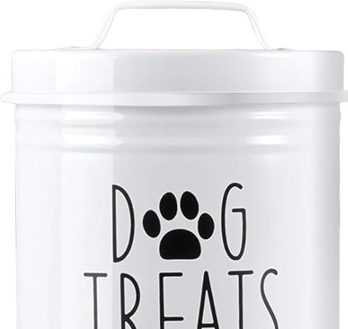 Sealed Storage Container Dog Food Organizer Pet Treat Storage Bin Airtight Metal Jar Rubber Seal Smooth Handle Compact Wide Opening Suitable for, White