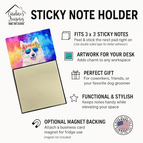 Caroline's Treasures Samoyed Hippie Dawg Sticky Note Holder Refillable Dispenser Self-Sticky Note Pads, Memo Pads Blank Desk Accessories