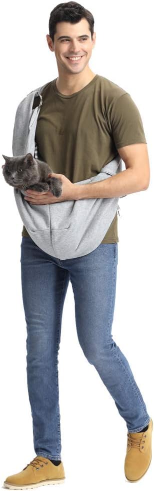 Dog and Cat Sling Carrier - Hands Free Reversible Pet Sling Bag - Ring Sling Adjustable - Suitable for Puppy, Small Dogs Cats Outdoor(Grey)