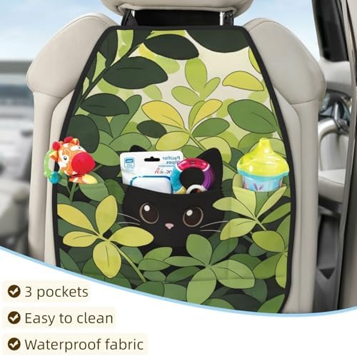 Car Seats Back Protector 2 PCS - Cat in The Grass | with 3 Storage Pockets, Shield Seats From Dirt, Mud Scratches, Fits Cars SUVs Trucks and Jeeps