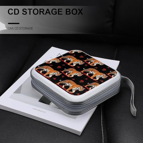 Portable Hard Shell DVD Storage Animal Print Tigers, 40-Disc Binder with Carry Strap, Protective Case for Movies Music Travel