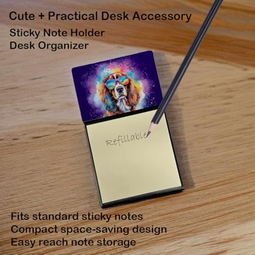 Caroline's Treasures Cavalier Spaniel Hippie Dawg Sticky Note Holder Refillable Dispenser Self-Sticky Note Pads, Memo Pads Blank Desk Accessories