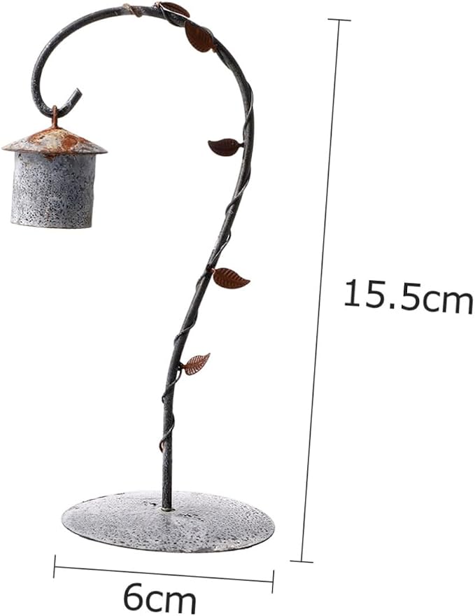 Micro Landscape Iron Wrought Bird Hut with Hanging Hook Retro Rust Desktop Stand for Miniature Decor for Home Garden and Candle Display Light Grey