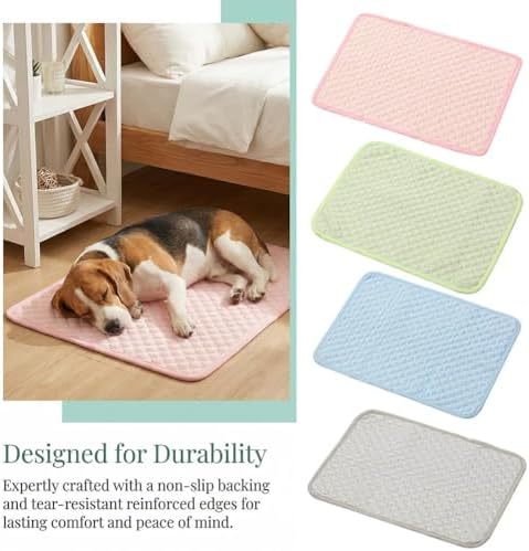 Pet Cooling Mat for Dogs and Cats, Ice Silk Self Cooling Pad for Summer, Washable Breathable Blanket for Travel Crate Car Seat, Portable Indoor Outdoor Bed for Large Medium Small Animals (M green)