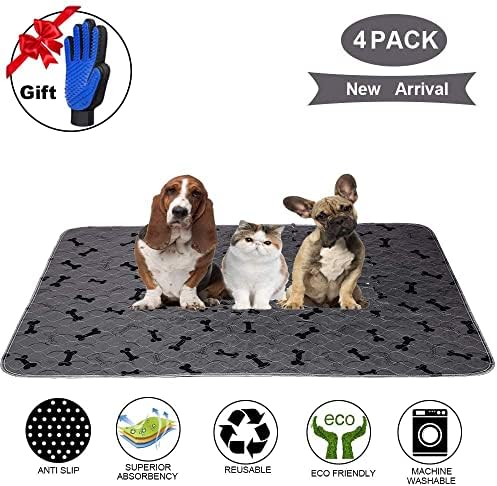 Washable Dog Pee Pads with Free Grooming Gloves,Non Slip Dog Mats with Great Urine Absorption,Reusable Puppy Pee Pads for Whelping,Potty,Training,Playpen