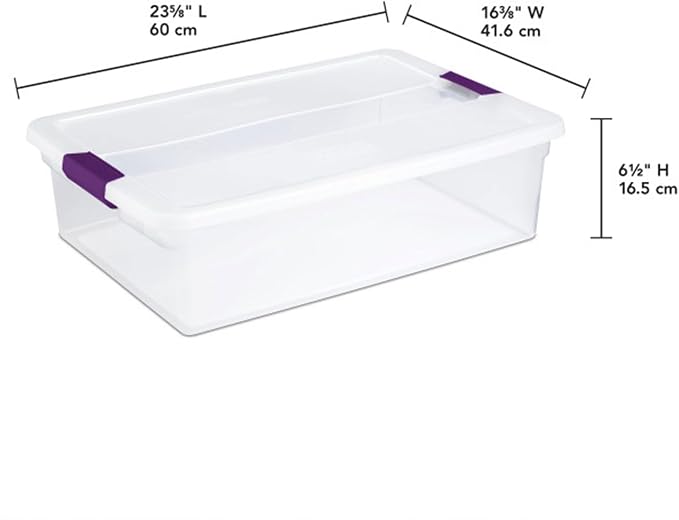 Sterilite ClearView Latch Boxes, Storage Bins with Lids, 32 Quart, 18-Pack | Clear Plastic Organizers with Color Accent Latches for Closet, Bedroom, Shelving Units, Dorm Room and Home Organization