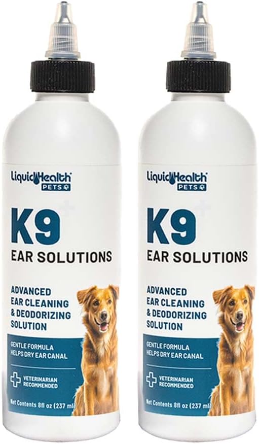 LIQUIDHEALTH Pets K9 Dog Ear Cleaner Wash Solutions - Infection Cleaning Hygiene Treatment Liquid Drops for Dogs, Canines, Puppies - for Use After Swimming or Bathing - Made in The USA (8 oz, 2Pack)