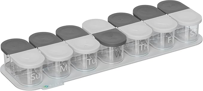 Sagely XL Pill Organizer, Durable Medicine Box, 7 Daily Magnetic Removable Pods, Easy-to-Use Case, Spill-Proof, Large Enough to Fit Fish Oil, Cod Liver Oil, Supplements & Vitamins (White/Gray)