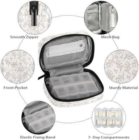 Pill Organizer Box Autumn Fruit Plants 7-Day Weekly Medicine Pill Case Travel Pill Container Portable Pill Holder Storage Purse Bag Small Compact Size for Vitamin Supplement Birth Control