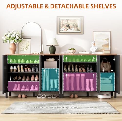 Vlsrka Shoe Storage Cabinet with 3 Doors and Adjustable Shelves