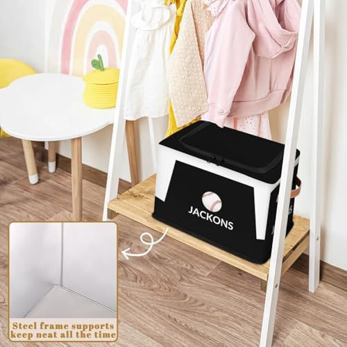 Custom Storage Basket with Zipper Lid, Baseball Sport Ball Foldable Fabric Storage Boxes Decorative Closet Shelves Clothes Organizer Container Cubes with Handle 1PCS