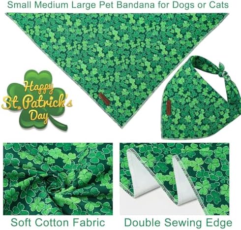 St. Patrick's Dog Bandana, UP URARA PUP Shamrock Triangle Bid Scarf for Medium Large Dogs, Cotton Kerchief for Girl Boy Puppies, Cute Spring Green Bandana,L
