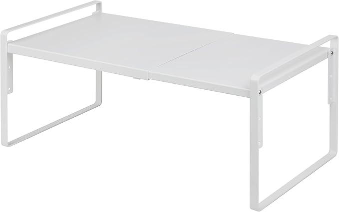 Nxconsu Cabinet Shelf Riser, Adjustable Cabinet Organizer, 12" Deep White | Heavy-Duty Metal Expandable Shelf Holds 50 lb with 3 Height Levels for Kitchen Cabinet Cupboard Pantry Dish Mug