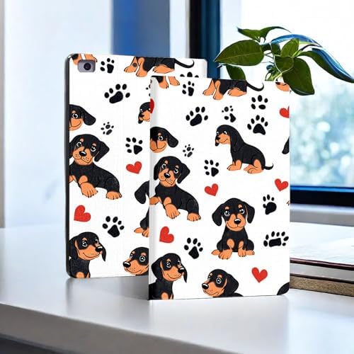 for Microsoft Surface Go 4/3/2/1-10.5" 2021 Tablet Case,Auto Wake/Sleep,Adjustable Stand Protective Cover - Cute Pet Dog Black Dachshund