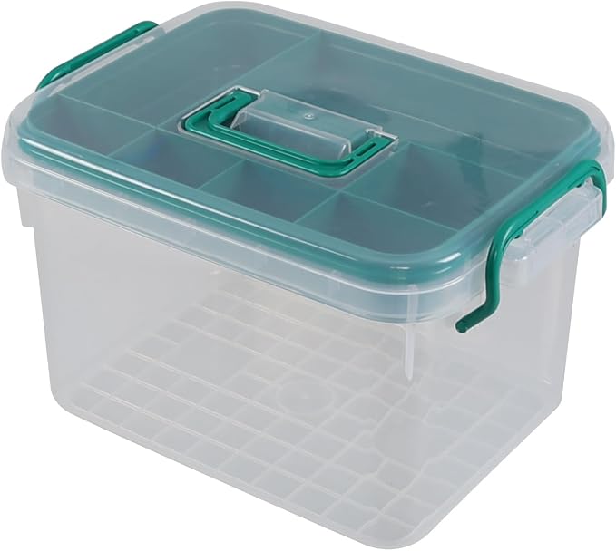 Plastic Medicine Storage Kit with Tray, First Aid Storage Box | Portable 1-Pack Household Med Organizer with Handles, Stackable Clear Household First Aid Organizer