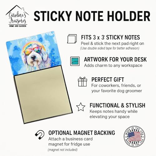 Caroline's Treasures Old English Sheepdog Hippie Dawg Sticky Note Holder Refillable Dispenser Self-Sticky Note Pads, Memo Pads Blank Desk Accessories