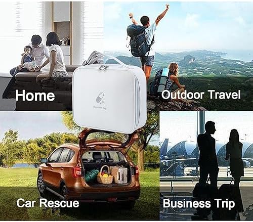 Large First Aid Bag Empty, Portable Travel Pill Bag Double Zipper First Aid Pouch with Handle for Family Outdoors Hiking Camping Car Office Workplace (Gray)