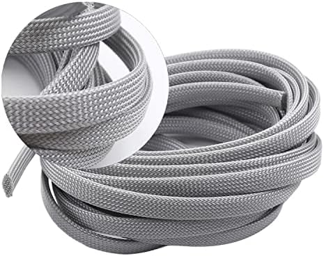 Bettomshin 1Pc 16.4Ft(5m) Cable Management Sleeve, 3/8"(10mm) Width PET Grey Cord Protector, Wire Loom Tube Insulated Split Sleeving for USB Cable Power Cord Organizer Video Cable Hider