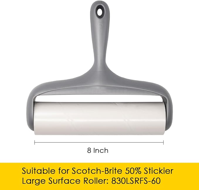 8 inch Large Surface Roller Refill for Scotch-Brite 50% Stickier Lint Roller, Works Great On Pet Hair (60 Sheets per Roll, 3 Pack Refills)