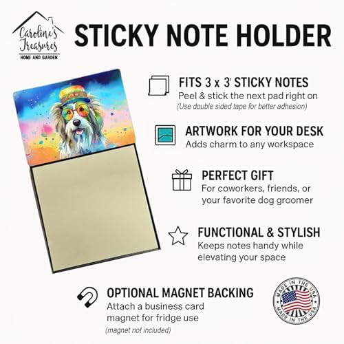 Caroline's Treasures Bearded Collie Hippie Dawg Sticky Note Holder Refillable Dispenser Self-Sticky Note Pads, Memo Pads Blank Desk Accessories