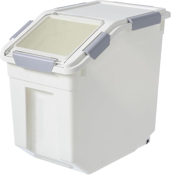 HANAMYA 10 Liter / 10 lbs Pet Food Storage Container with Measuring Cup, BPA free, For Dog Food | Cat Food | Rice | Grain | Flour, White & Gray, 1 count
