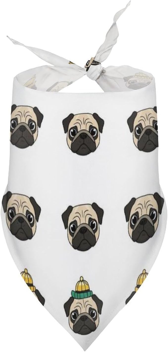 Lightweight Portable Triangle Handkerchief Cute Pug Dogs White for Dogs and Cat Fashion Accessories, Summer Casual Comfy Pet Scarf