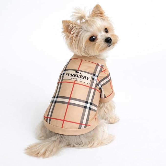 Luxury Designer Dog T Shirt – Trendy Puppy Clothes for Small Dogs, Fashion Pet Tee for French Bulldogs & Chihuahuas, Everything Chic Dog Apparel (FurberryTee, Small)
