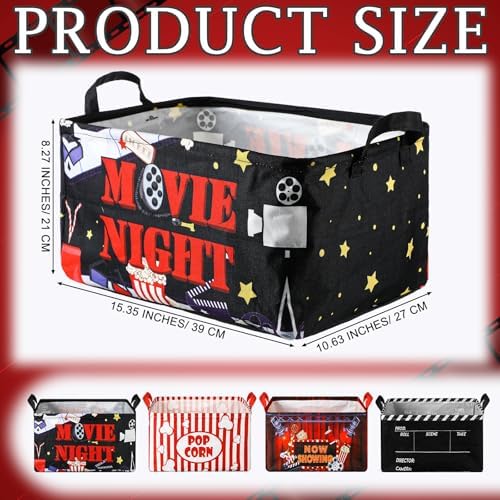 Breling 4 Pcs Movie Night Gift Baskets with Handles Movie Night Supplies Theater Clapboard Popcorn Large Collapsible Storage Bins Boxes for Gifts Snacks Wardrobe Shelves Home Storage, 15 x 10 x 8 Inch