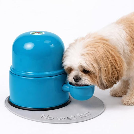 Pet Water Dispenser for Dogs and Cats, 47.3 oz – Gravity-Fed Aluminum Water Bowl, Prevents Wet Fur, Provides Continuous Fresh Water, Electrostatic Coated Finish, Vida Mansa (Light Blue)