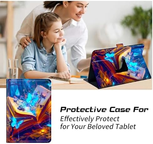 Universal Tablet Case for T-Mobile Revvl Tab 2 10.1" 2025/Revvl Tab 5G 10.36" 2023, 360 Degree Rotating Kickstand Protective Stand PU Leather Shell Cover for 9"-10.5", Book Blue Butterfly