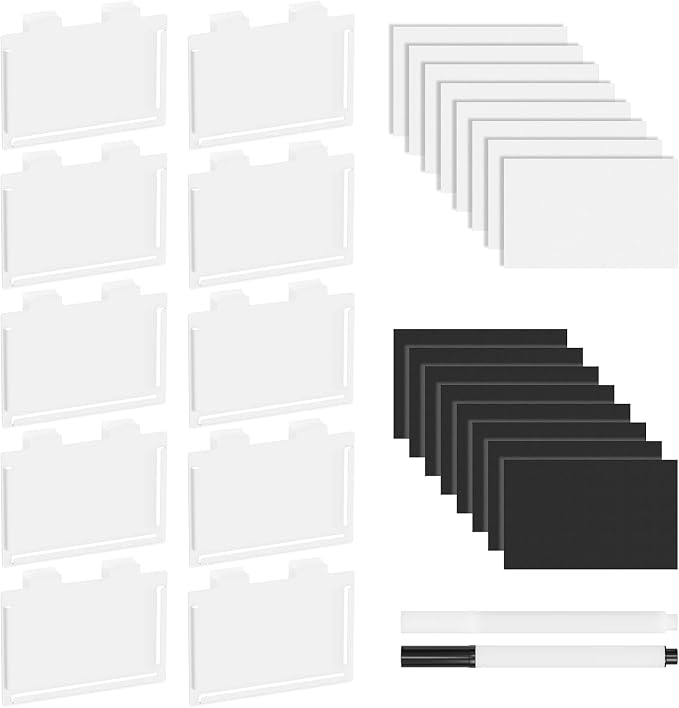 SpaceAid 10 Pack Pantry Basket Labels Clip on for Storage Bins, with 20 Label Cards, Kitchen Bin Label Tags, Removable Home Metal Bin Organization, Black and White Chalk Included (White)