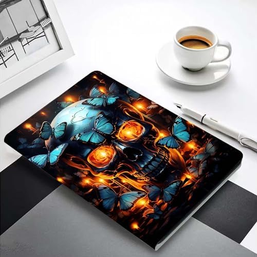 for Samsung Galaxy Tab E 9.6" Tablet Case 2015(SM-T560/T561/T565/T567),Premium Leather Folio Stand Auto Wake/Sleep,Multiple Viewing Stand,Blue Butterfly Skull