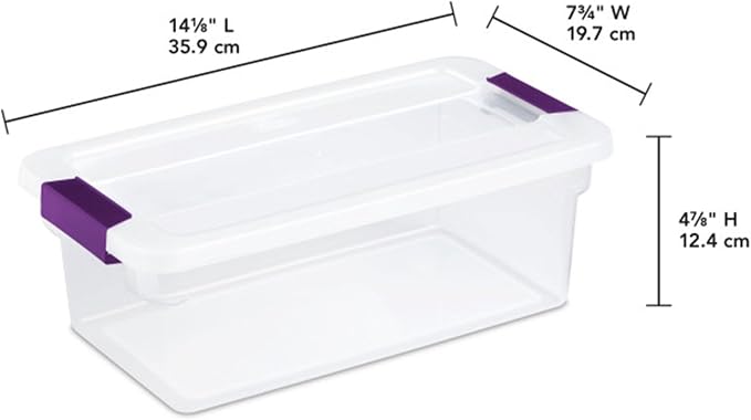 Sterilite ClearView Latch Boxes, Storage Bins with Lids, 6 Quart, 12-Pack | Clear Plastic Organizers with Color Accent Latches for Closet, Bedroom, Shelving Units, Dorm Room and Home Organization