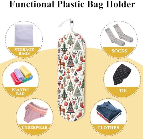 Christmas Tree Stockings Elk Bells Christmas Atmosphere Grocery Bag | Holder and Dispenser Christmas Plastic Bags Organizer Garbage Shopping Trash Bags Storage for Kitchen Home