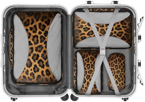 Leopard Print 4 Set Packing Cubes Luggage Organizer Bags for Travel Accessories and Essentials, Wild Safari Skin Pattern