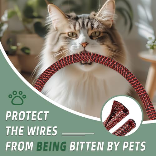 Split Wire Loom Tubing, Cable Protector Sleeve, Braided Cable Management for TV/Computer/Home Theater/Engine Bay, Cord Protectors from Pets No Chew (Red and Black, 3/4"-10ft)