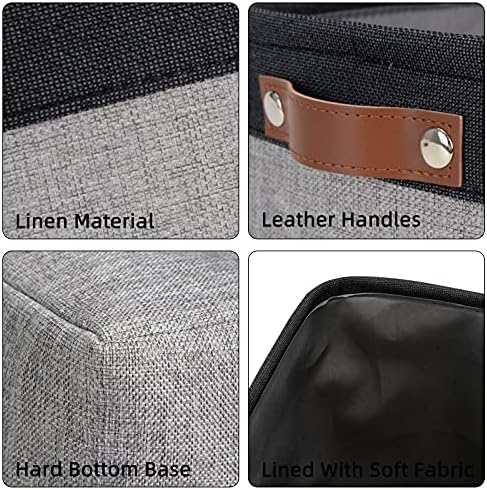 DULLEMELO Fabric Bathroom Storage Bin with Leather Handles, Narrow Organizer for Towels, Toilet Paper Rolls, Storage Basket for Back of Toilet, Vanities, Shelves & Cabinets (Black&Gray)