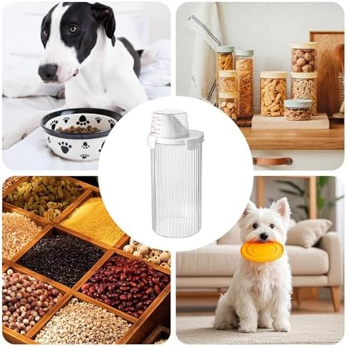 Pet Food Container - Clear Airtight Storage Bin, For Dog Food, Large Capacity Organizer | Includes Pour Spout, Measuring Cup, Treat Dispenser Holder For Snacks, Kitchen Accessories, Home Pet Feeding
