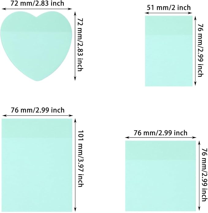 4pack Translucent Mixed Shape Glitter Sticky Notes for Annotating,Pastel Color Self-Stick Tabs Blank Index Sticker Funny Memo Pad Soft PET Page Flag for Organizer,Office,Valentines Day (Green)