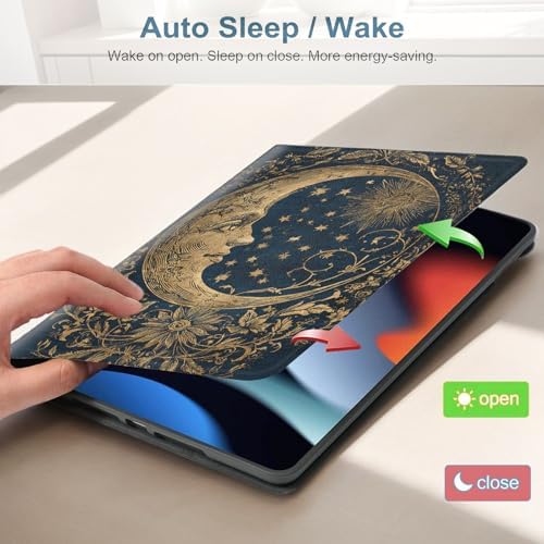 for Samsung Galaxy Tab A9 8.7 Inch 2023 (SM-X110/X115/X117) Tablet Protective Cover with Adjustable Stand and Magnetic Auto Wake/Sleep,Star Moon Pattern