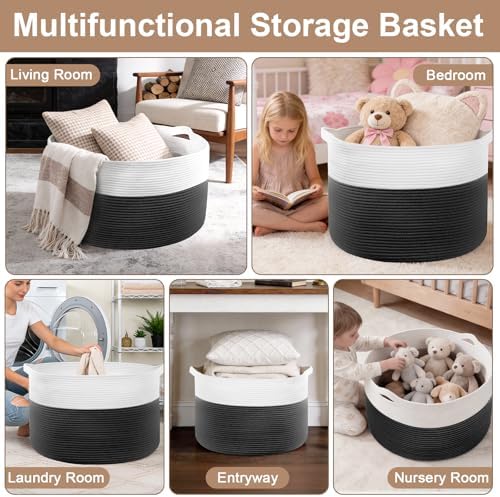 105L Large Blanket Basket Storage with Handles - White & Black