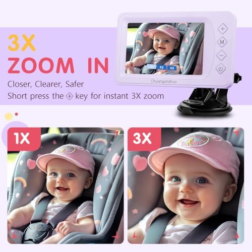 S100P Baby Car Camera with Ultra Night Vision, 5'' HD 1080P IPS Baby Car Monitor with 3X Zoom, Backseat/Carseat/Rear Seat Camera USB, Easy No-Damage Install, Safety for Infants and Pets(5 inch Purple)
