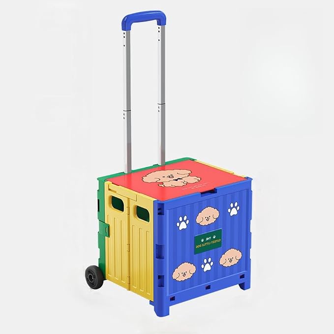 Collapsible Shopping Box Trolley on Wheels with Lid,75L Large Capacity Folding Portable Rolling Crate Handcart with Telescopic Handle for Camping (Kind Shake Fleece,Two Wheel Medium)