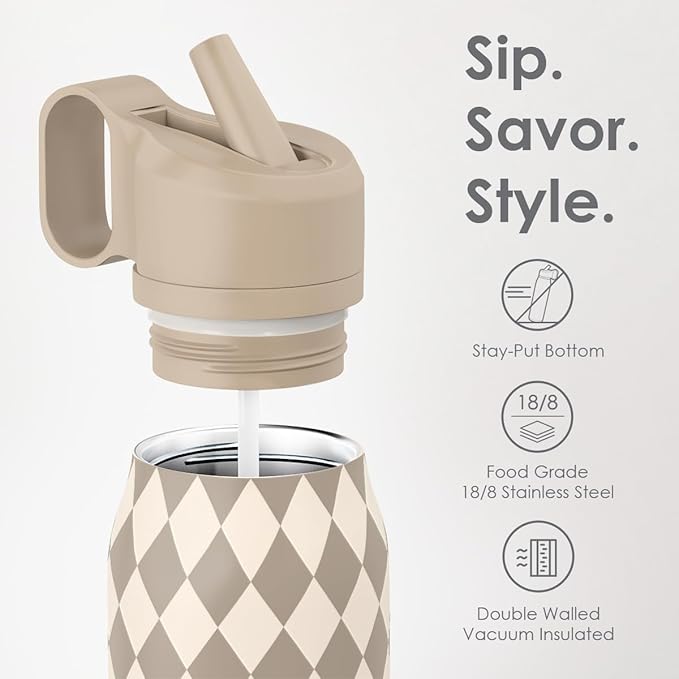 Argyle Design Stainless Steel Water Bottle with Twist Lid 20oz, Travel Insulated Water Bottles for Sports & Gym, Gift for Women Girls Friends Birthday Christmas