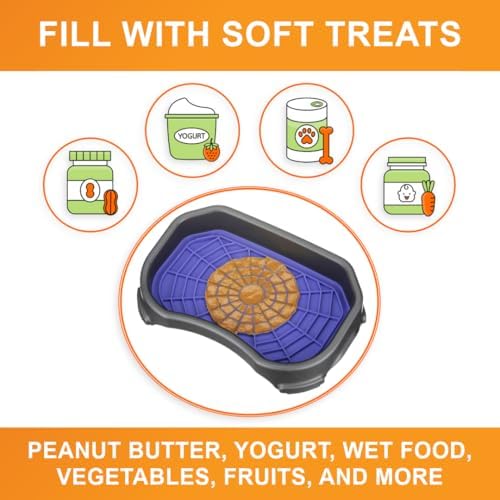 Neater Pets Neat-LIK Dog Lick Mat w/Mess-Proof Tray, Lick Mat for Dogs, Cats, Puppy, Reduces Anxiety & Boredom, Peanut Butter Slow Feeder, Interactive Treat Licking Pad (Purple/Gunmetal)