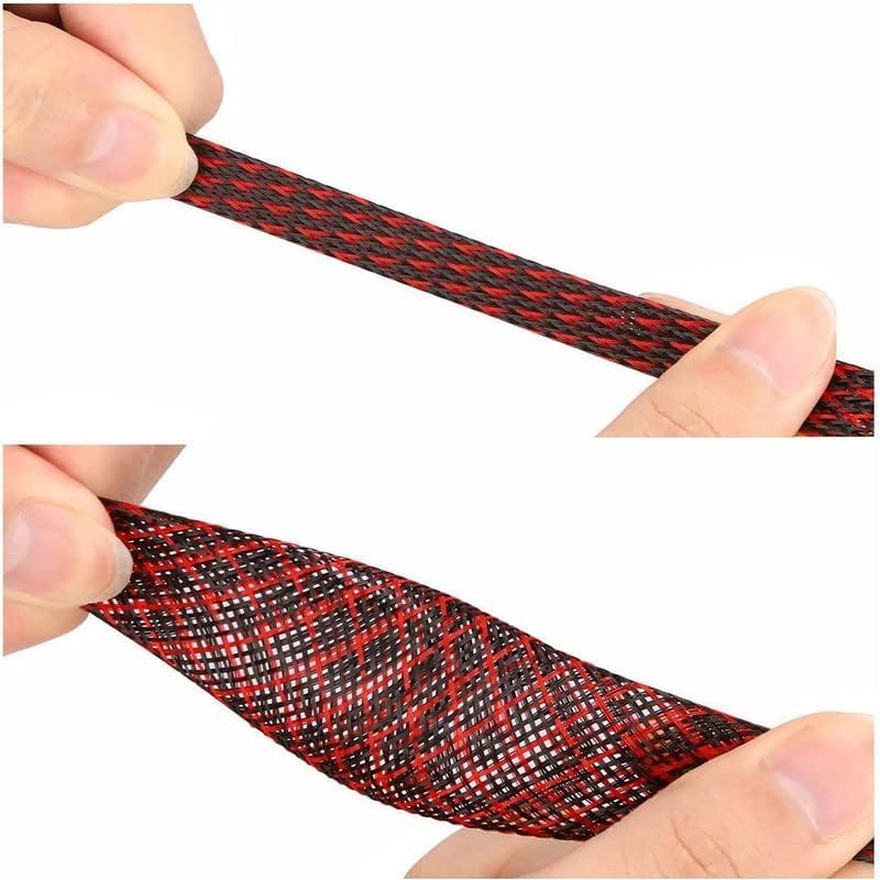 PET Expandable Braided Sleeving 100Ft-1 inch Wire Loom, Aibole Cable Sleeve Wrap,Black&Red BlackRed