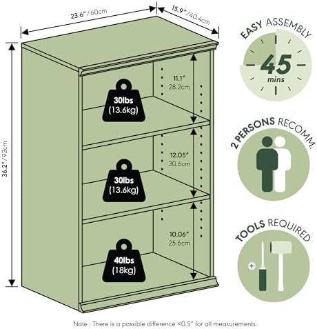 Furinno FANO Closet Organizers and Storage, 3-Tier Closet Organizer with Adjustable Shelves, Stackable Open Shelf Closet Shelves, 15.9 x 23.6 x 36.2 for Wardrobe, Bedroom, Living Room, White