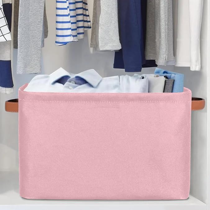 Pink Storage Boxes Theme Storage Nursery Baskets with Handle Closet Collapsible Organizer Shelf Bins for Book Cloth 15?¨¢11?¨¢9.5 IN