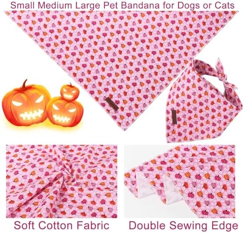 Halloween Pumpkin Dog Bandana, Halloween Triangle Bid Scarf with Pumpkin Pattern, Cotton Pet Kerchief for Girl Boy Dogs or Cats, Cute Puppy Bandana Fancy for Dogs