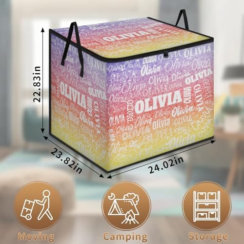 Custom Comforters Storage Basket with Lid, Personalized Name Large Organizer Bin for Pet/Children Toys, Books, Clothes, Perfect for Rooms/Playroom, Gradient Colorful Purple Yellow Red Glittery